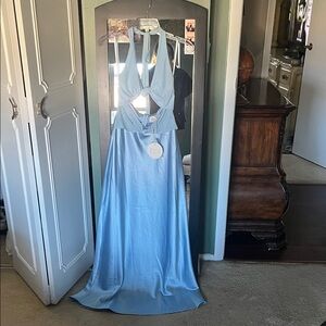 Elegant Light Blue Halter Maxi Dress